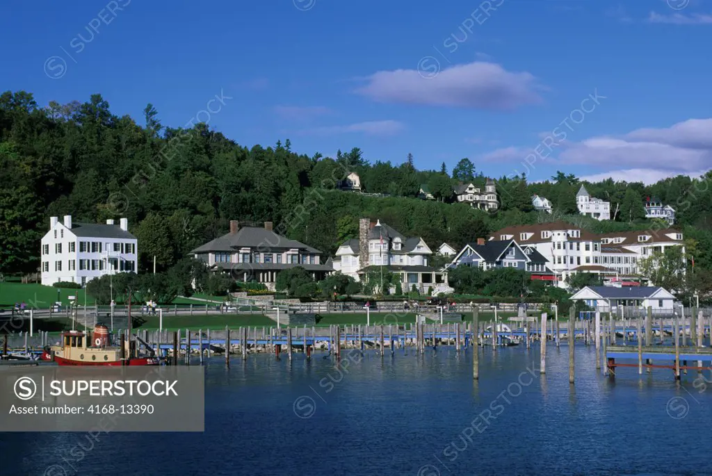 USA, Michigan, Lake Huron, Mackinac Island, View Of Village