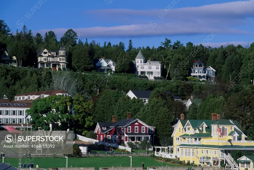 USA, Michigan, Lake Huron, Mackinac Island, View Of Village