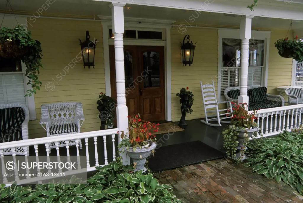 USA, Michigan, Lake Huron, Mackinac Island, Village, Victorian Style House, Porch