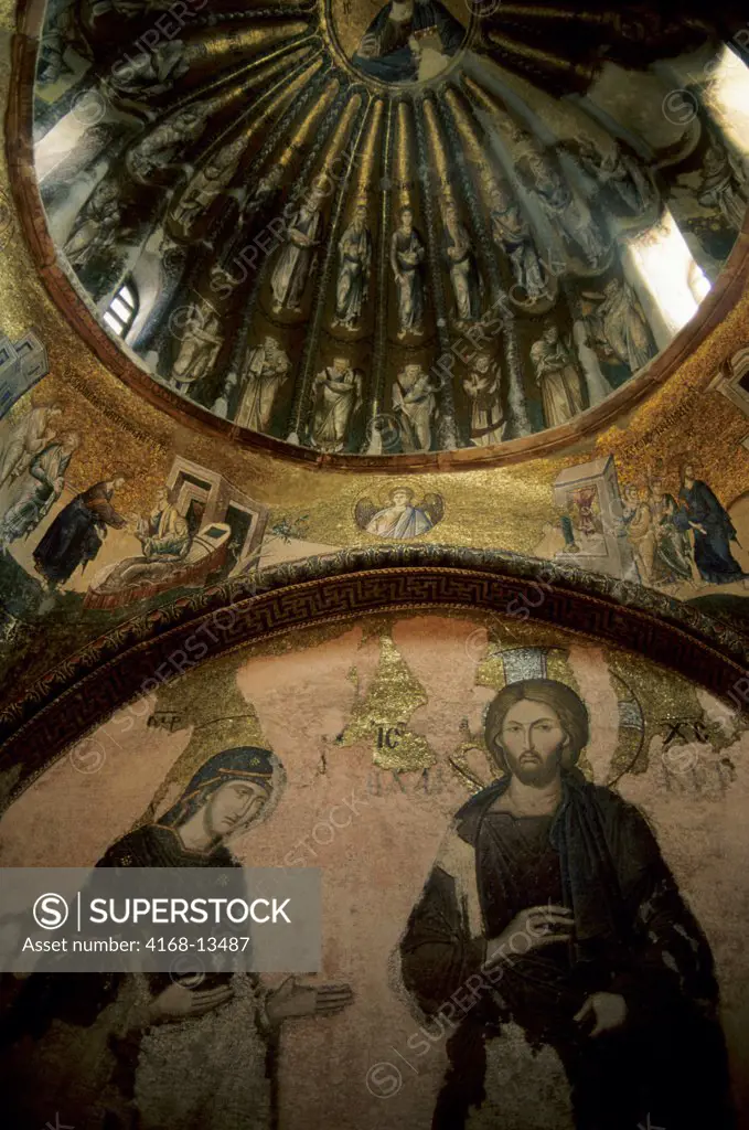 Turkey, Istanbul, Kariye Byzantine Church (Museum), Christ And His Apostles Mosaic On Ceiling