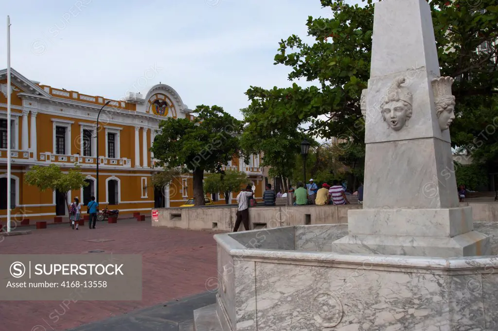 Bolivar Square In The Old Town Of Santa Marta, Colombia With City Hall In Background