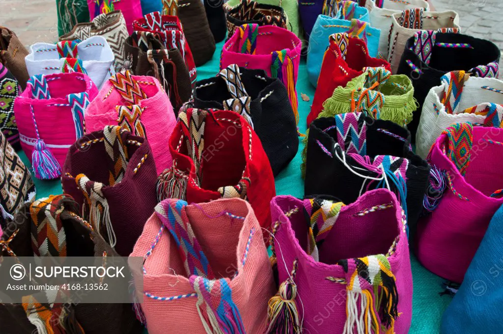 Colorful Woven Wayuu Bags Made By Indigenous People For Sale In The Old Town Of Santa Marta, Colombia
