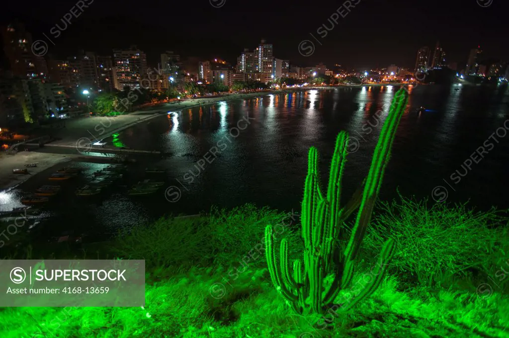 View Of Beach Promenade At Night Of El Rodadero, Santa Marta, Colombia