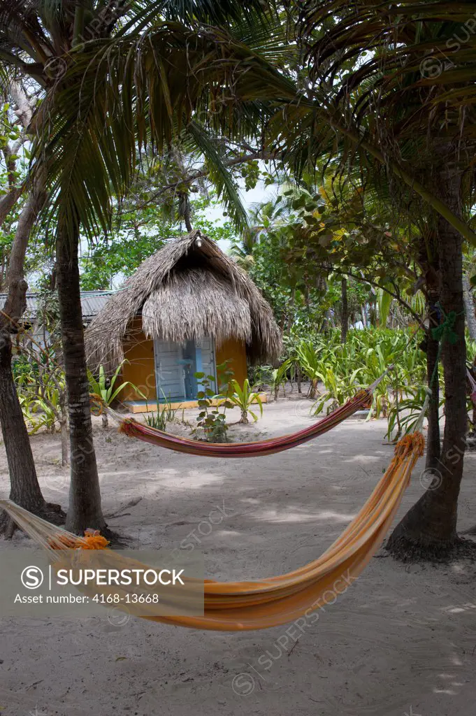 Hammocks On Pirate Island In The Rosario Islands Group, Near Cartagena, Colombia