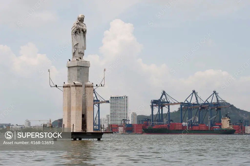 Statue Of Virgin Mary In Cartagena Harbor, Cartagena, Colombia