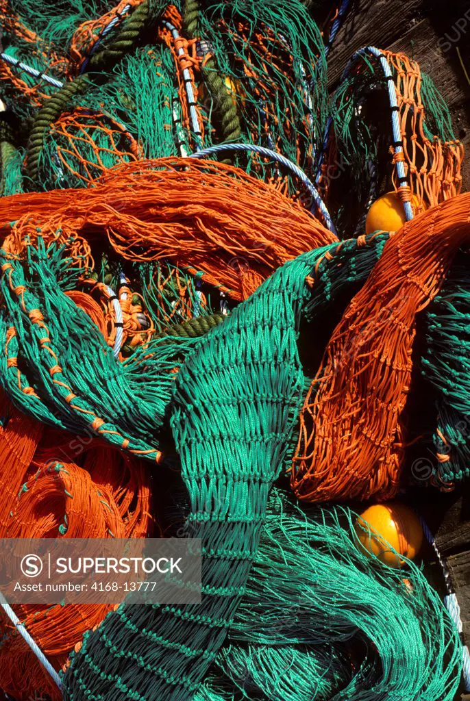 Canada, Nova Scotia, Cape Breton, Pleasant Bay, Fishing Harbour, Colorful Fishing Net