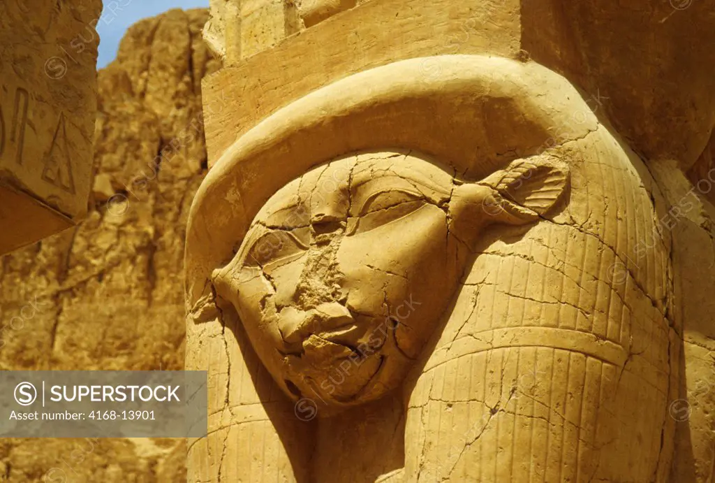 Egypt, Near Luxor, Deir El-Bahri, Temple Of Queen Hatshepsut, Ancient Egyptian Statues