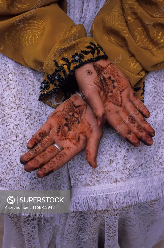 Morocco, Near Marrakech, Ourika Valley, Berber Girl, Hands With Henna, Traditional Body Art