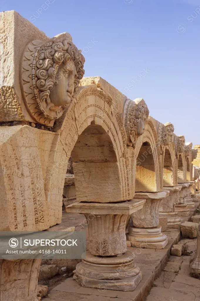 Libya, Near Tripoli, Leptis Magna, Severan Forum, Arches With Medusa Heads