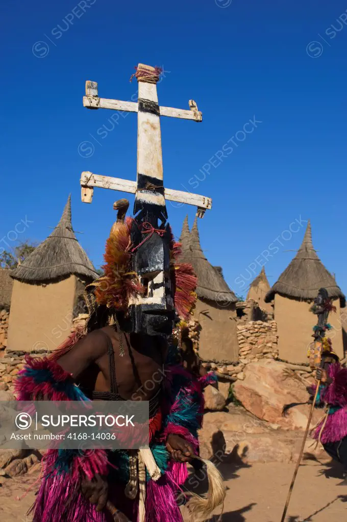 Mali, Near Bandiagara, Dogon Country, Bandiagara Escarpment, Traditonal Dogon Dance In Village