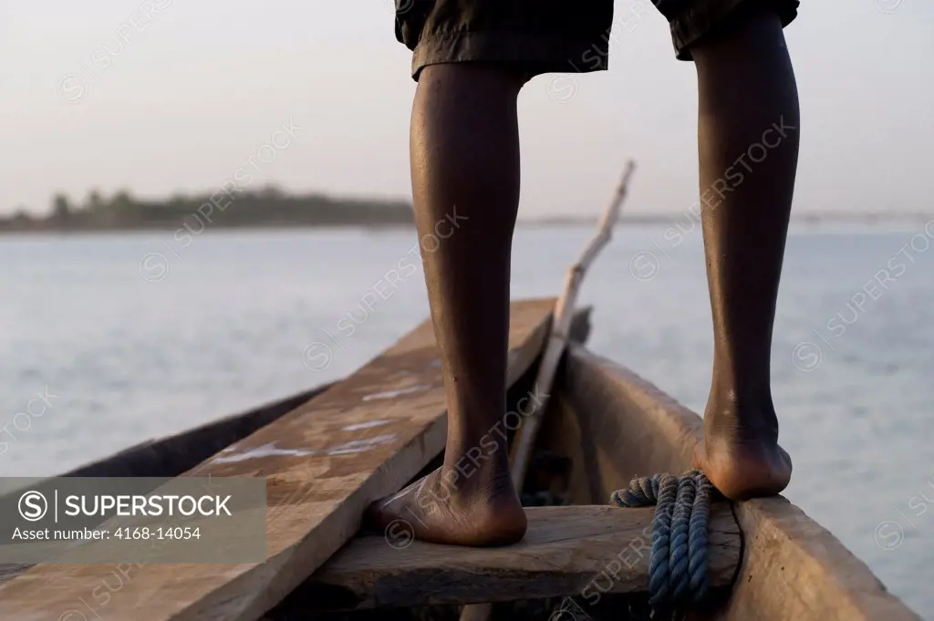 West Africa, Mali, Mopti, Bani River, Local People In Wooden Boat