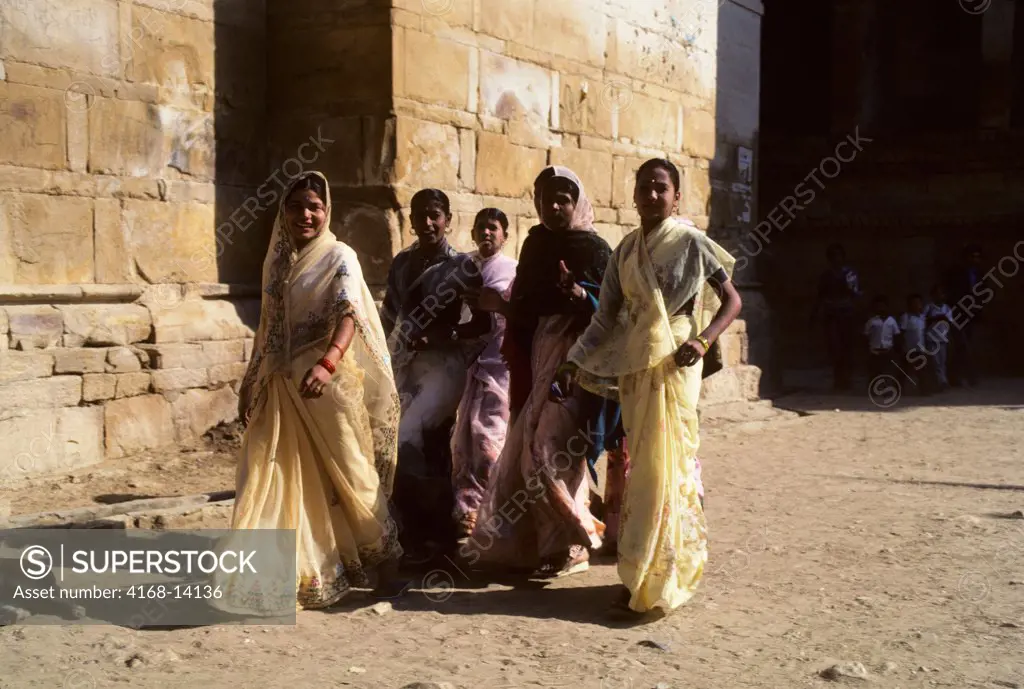 Northern India, Rajasthan, Jaisalmer, City In Great Indian (Thar) Desert, Street Scene, Women In Saris