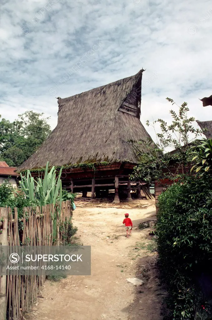 Indonesia, Sumatra, Lingga, Karo Batak Village, Traditional House, Boy