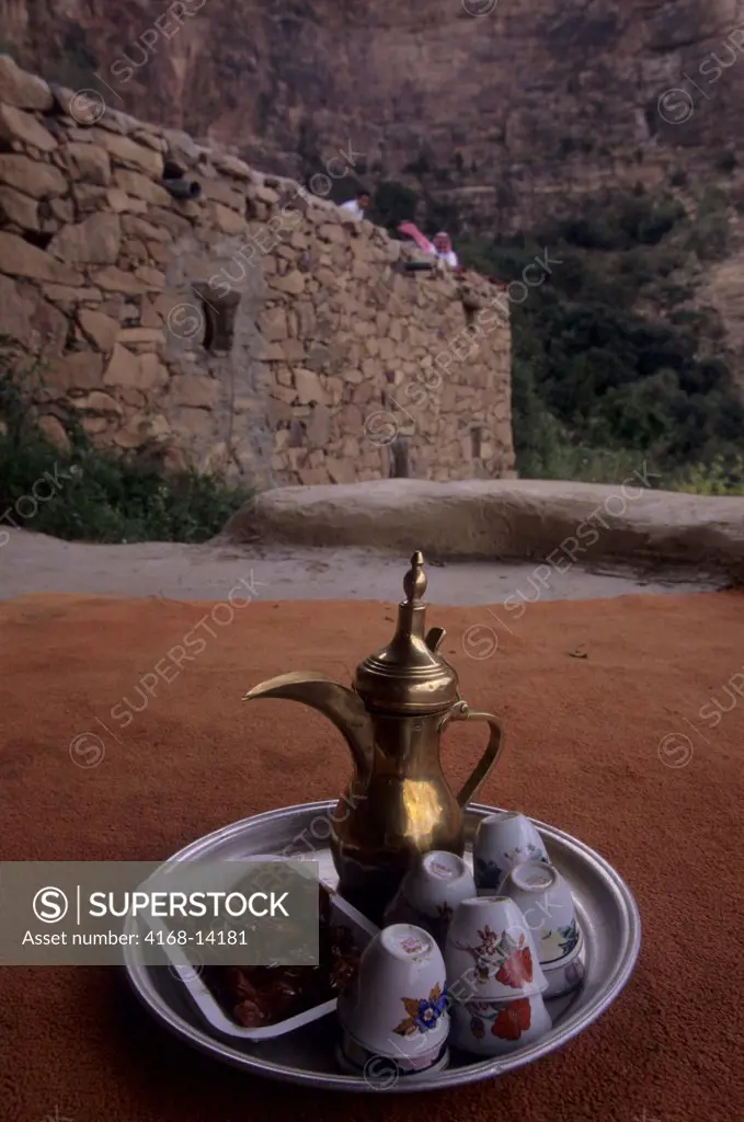 Saudi Arabia, Near Abha, Asir National Park, Habala Village, Coffee House, Arabic Coffee Set