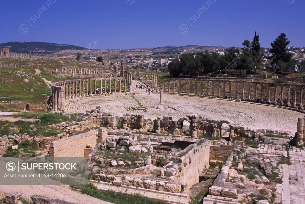 Jordan, Jerash, Ancient Roman City, View Of Forum From South Theatre