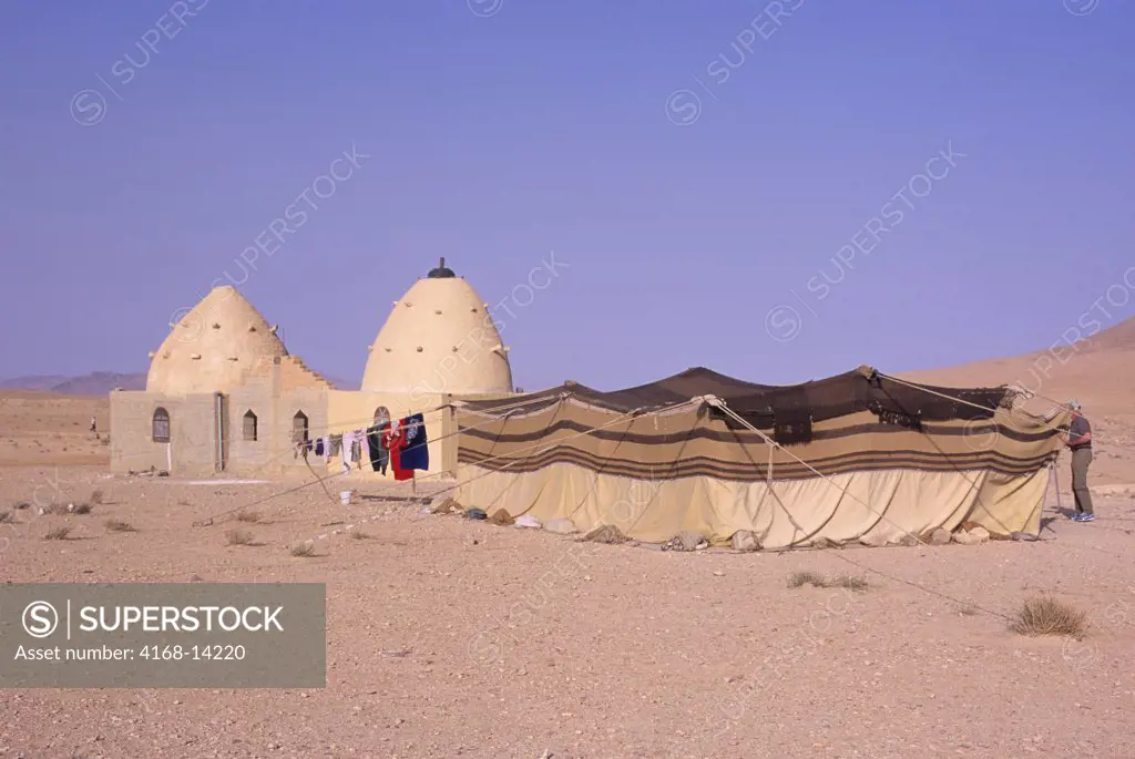 Syria, Near Palmyra, Traditional Domed House And Bedouin Tent