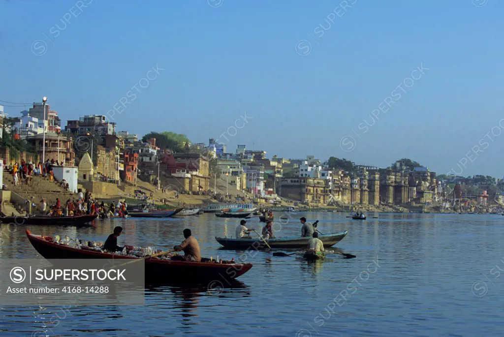 India, Varanasi, Ganges River, Riverfront With Ghats