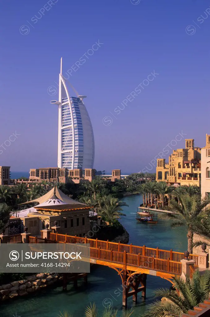 United Arab Emirates, Dubai, Madinat Jumeirah Hotel, View Of Burj Al Arab Hotel