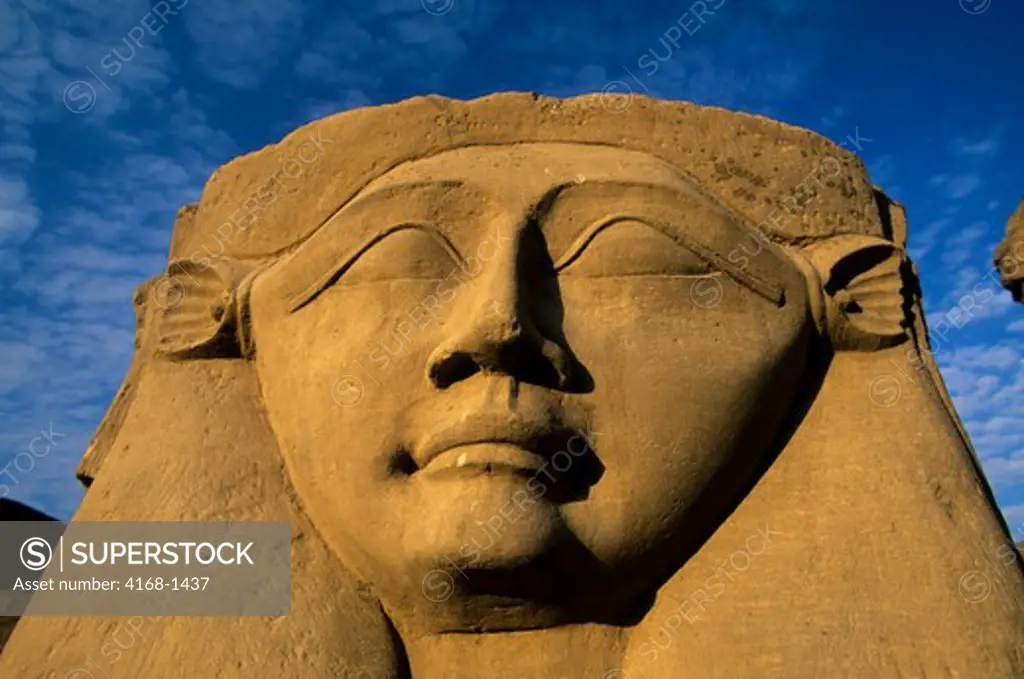 EGYPT, NILE RIVER, NEAR DENDERA, TEMPLE OF HATHOR, CARVING OF HATHOR
