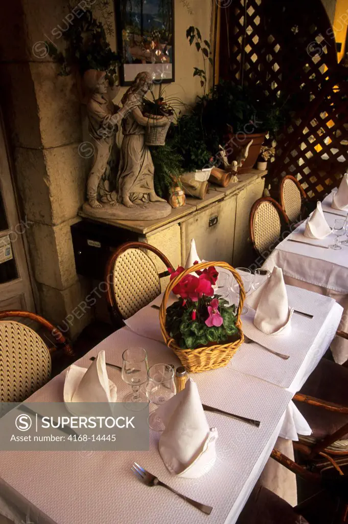 France, French Riviera, Cote D'Azur, Near Cannes, Mougins, Restaurant, Place Setting