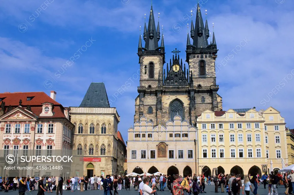 Czech Republic, Prague, Old Town Square With Gothic Church Of Our Lady Before Tyn