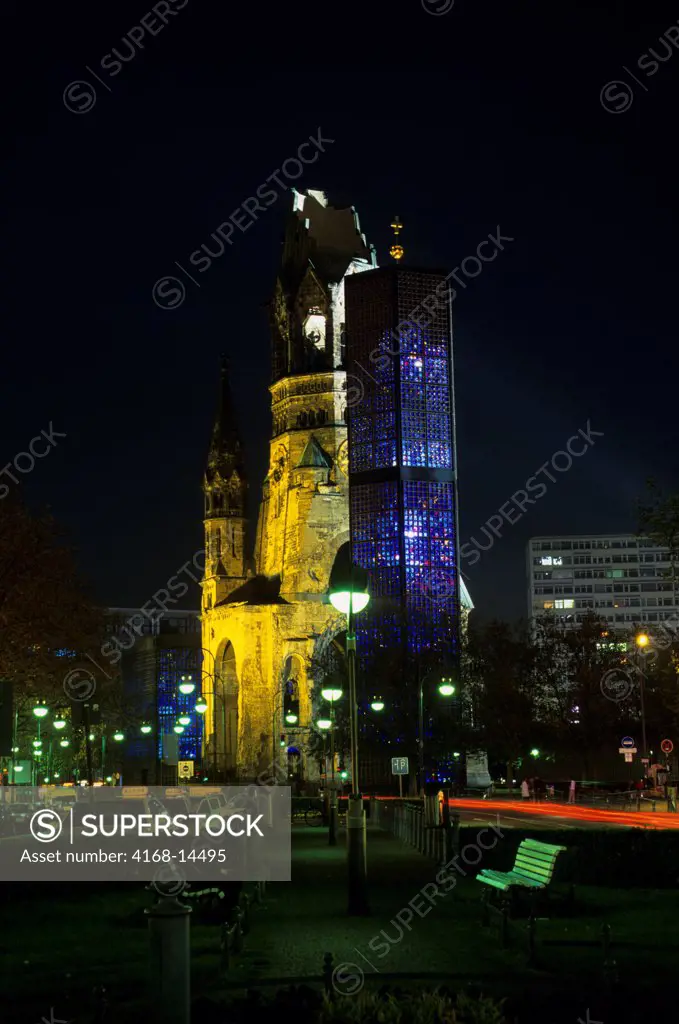 Germany, Berlin, Kurfurstendamm, Kaiser-Wilhelm-Gedachtnis Church At Night