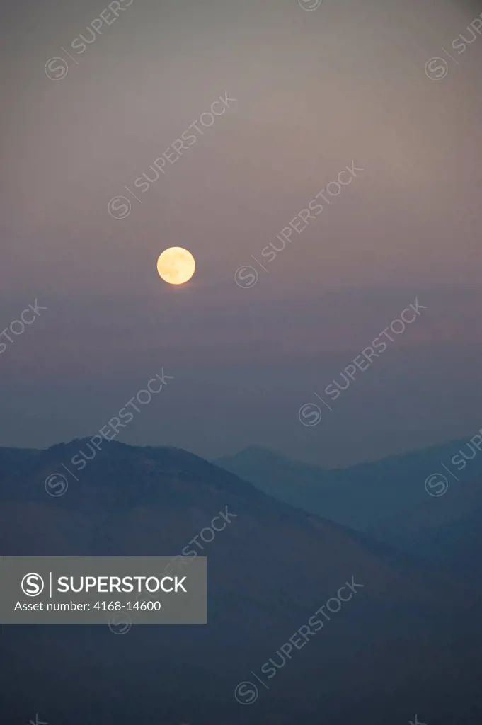 Albania, Saranda, Full Moon Rising Over Coastal Mountains