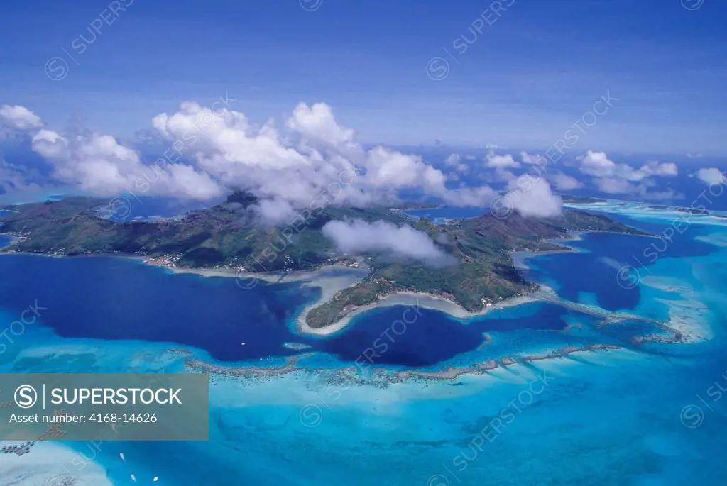 French Polynesia, Society Islands, Bora Bora, Aerial View Of Lagoon And Island