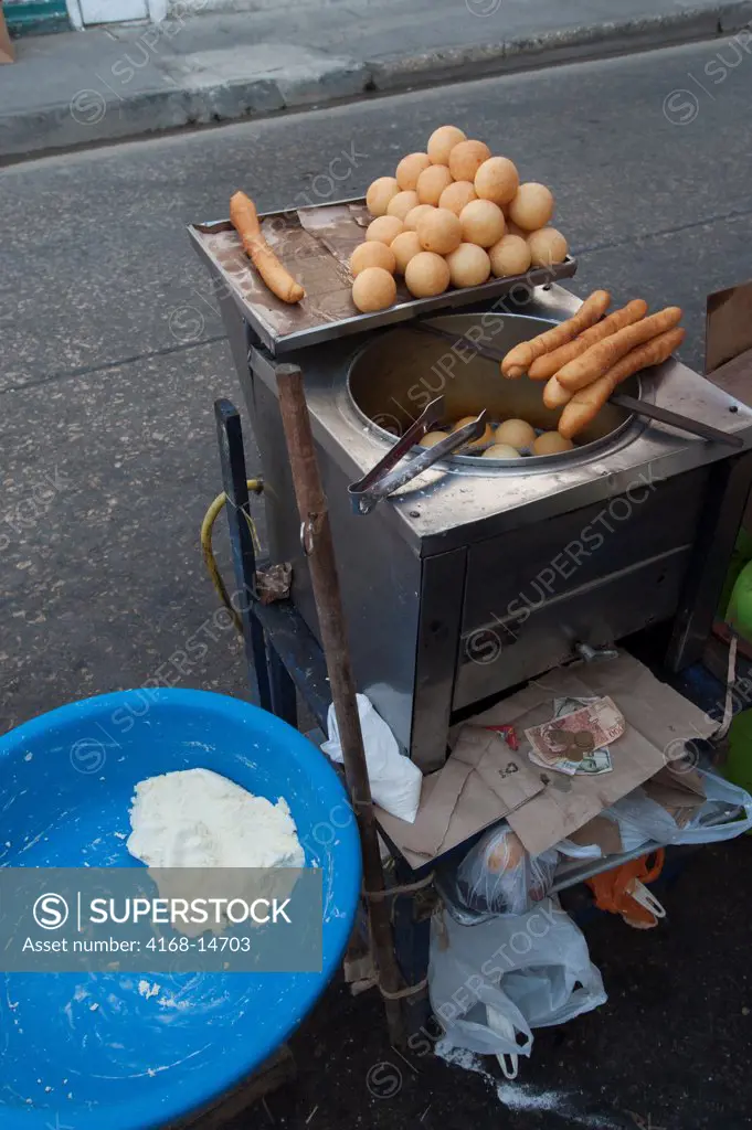 Street Kitchen With Fried Breakfast Food In The Streets Of Cartagena, Colombia