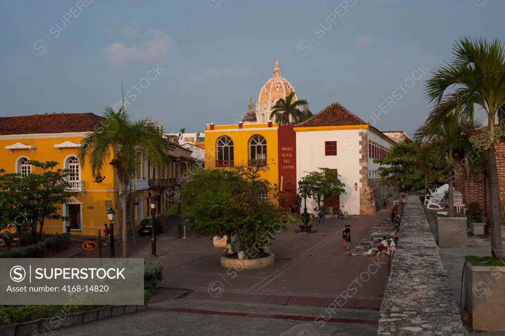 Plaza De Sta. Teresa With Naval Museum And San Pedro Claver Church In Cartagena, Colombia, A Walled City And Unesco World Heritage Site