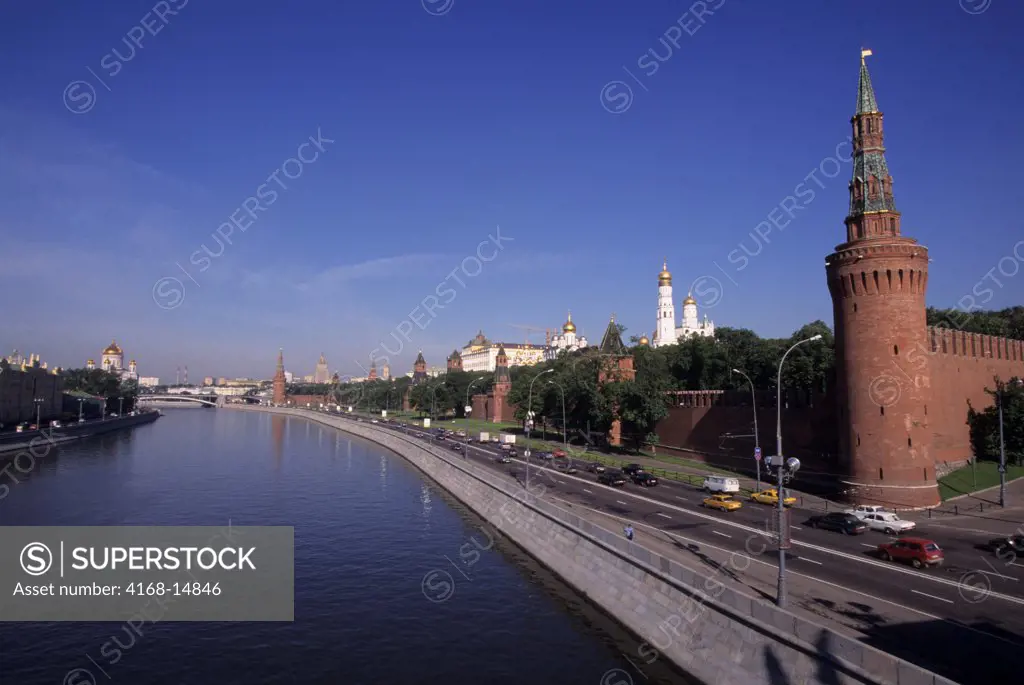 Russia, Moscow, Moskva River With Kremlin