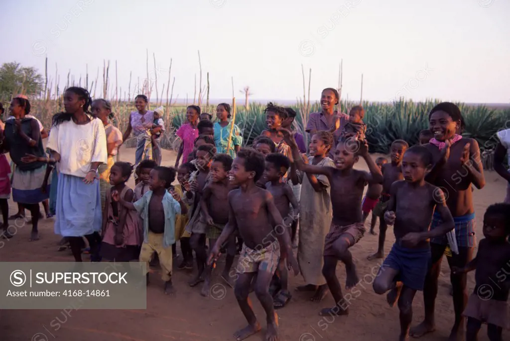 Madagascar, Berenty, Local Children Dancing & Singing