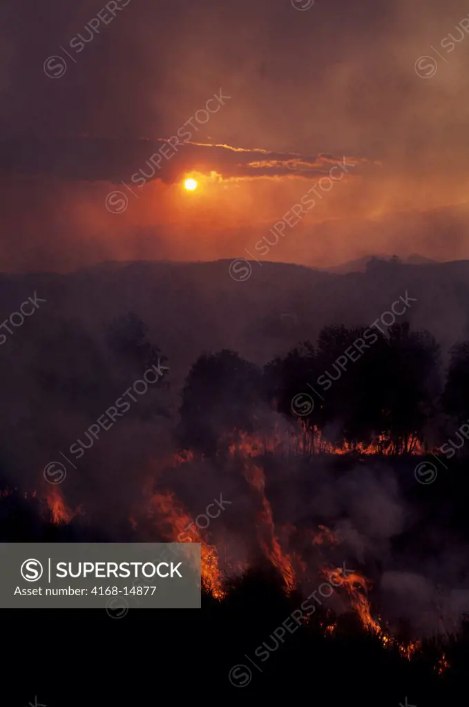 Madagascar, Near Mantasoa, Farmers Burning Land