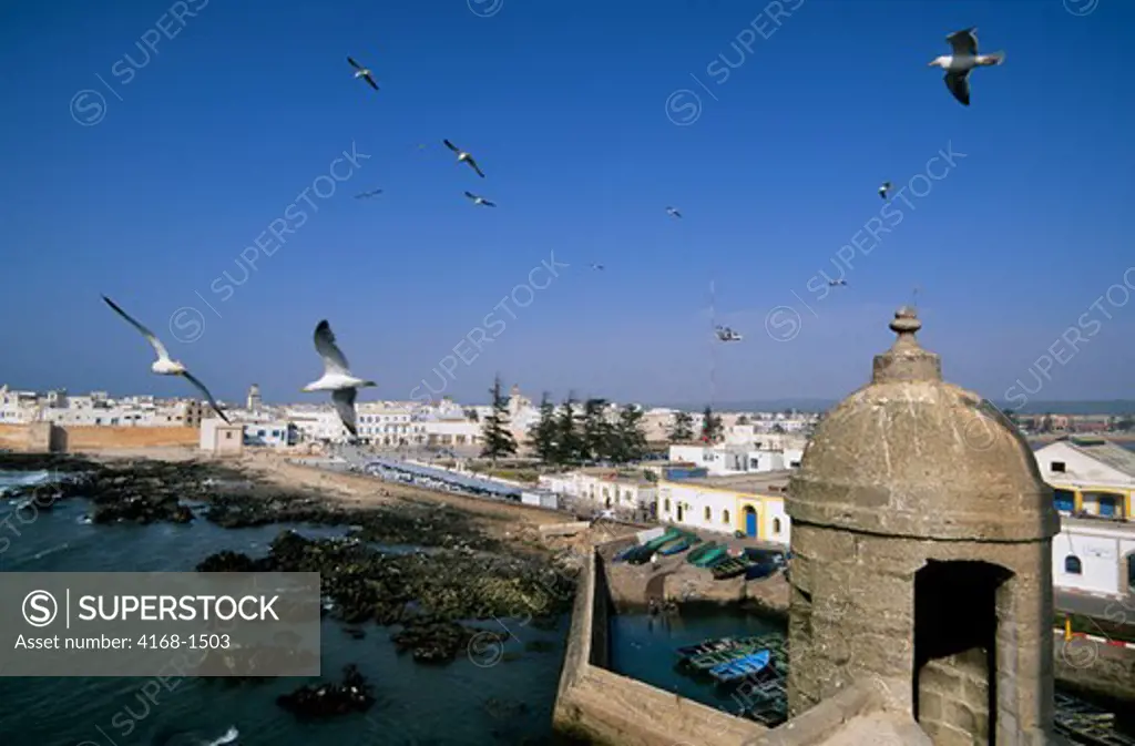 MOROCCO, ESSAOUIRA, OVERVIEW OF CITY FROM FORTRESS