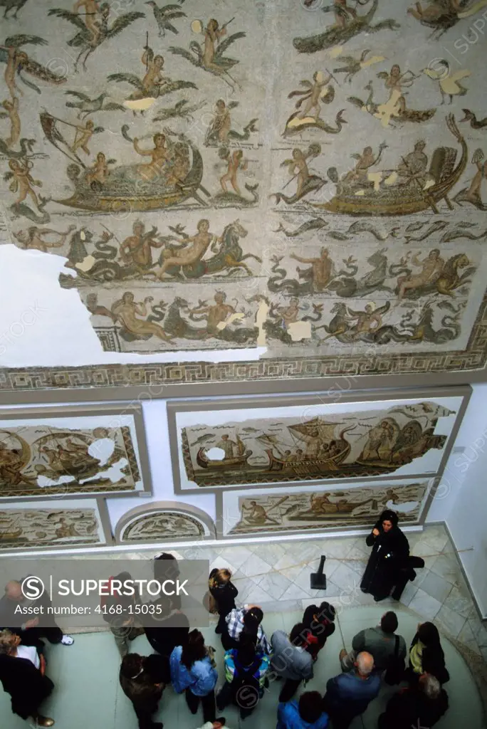 Tunisia, Tunis, Bardo Museum, Roman Mosaics, Tourists