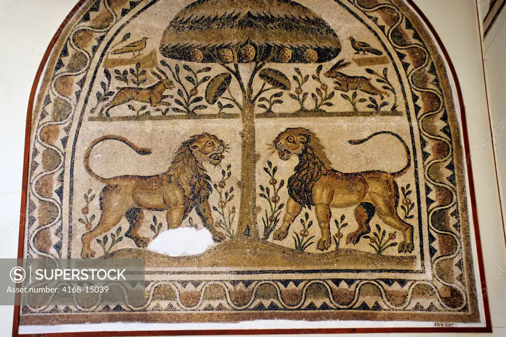 Tunisia, Tunis, Bardo Museum, Roman Mosaic With Lions