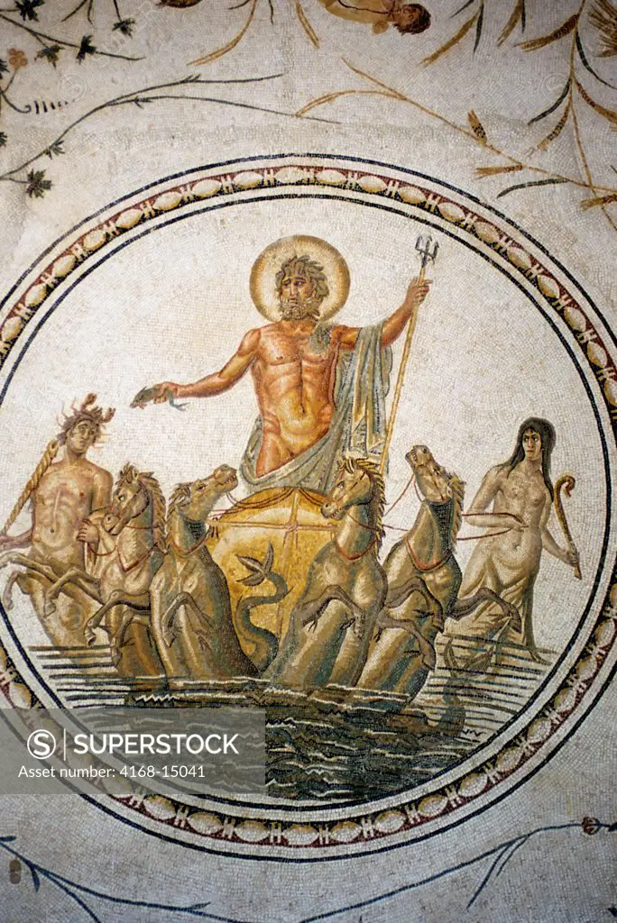 Tunisia, Tunis, Bardo Museum, Roman Mosaic, Neptune In Four Seasons