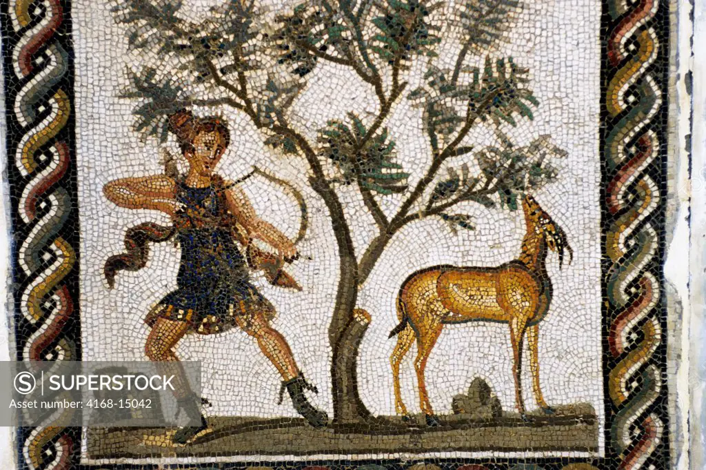 Tunisia, Tunis, Bardo Museum, Roman Mosaic, Hunting Scene