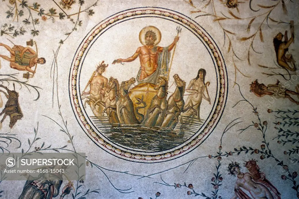 Tunisia, Tunis, Bardo Museum, Roman Mosaic, Neptune In Four Seasons