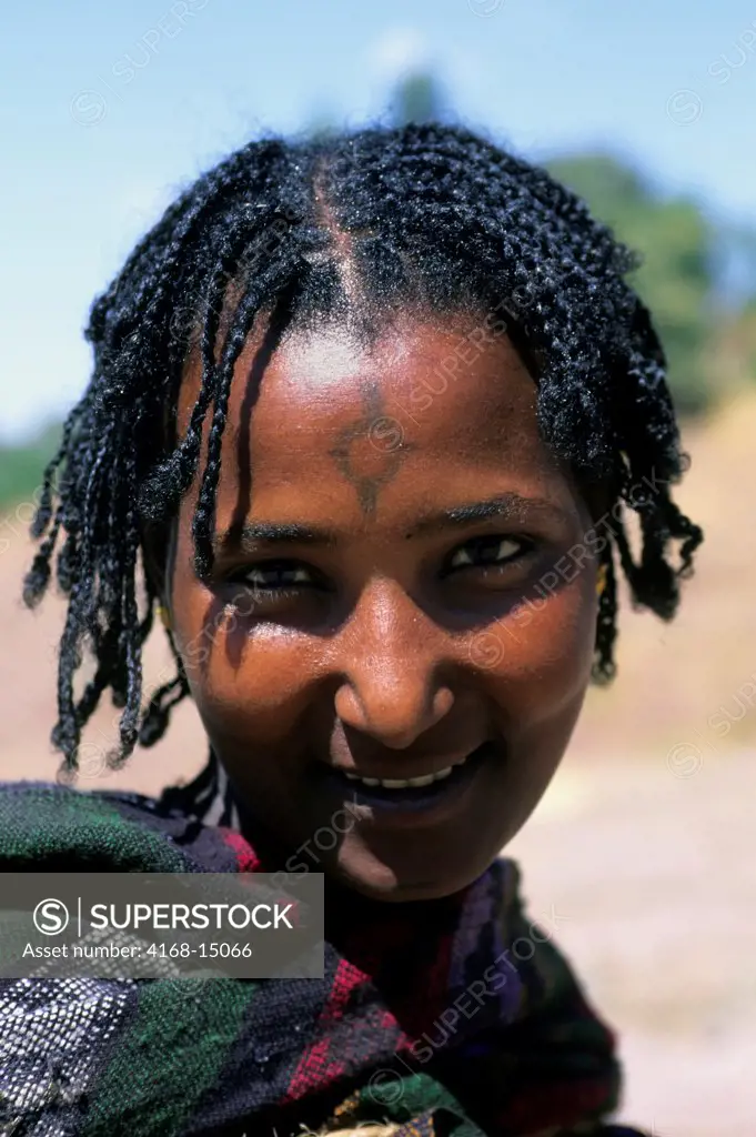 Ethiopia, Lalibela, Village Scene, Portrait Of Woman With Tattoo