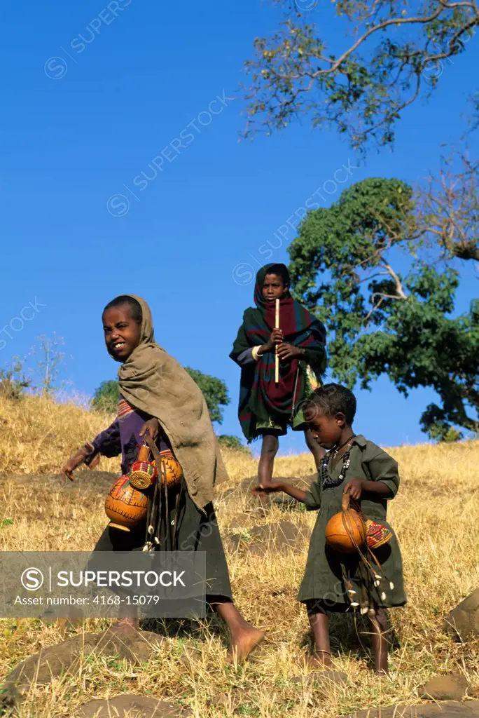 Ethiopia, Near Bahar Dar, Children, Boy With Flute