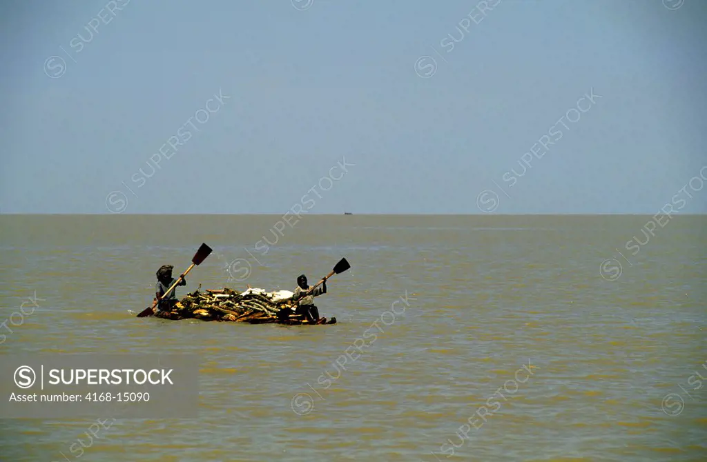 Ethiopia, Bahar Dar, Lake Tana, People Transporting Firewood On Papyrus Boat
