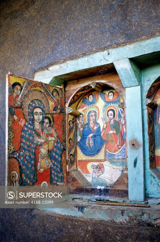Ethiopia, Near Bahar Dar, Zeghe Peninsula, Ura Kidane Mehret Monastery, Window With Biblical Paintings