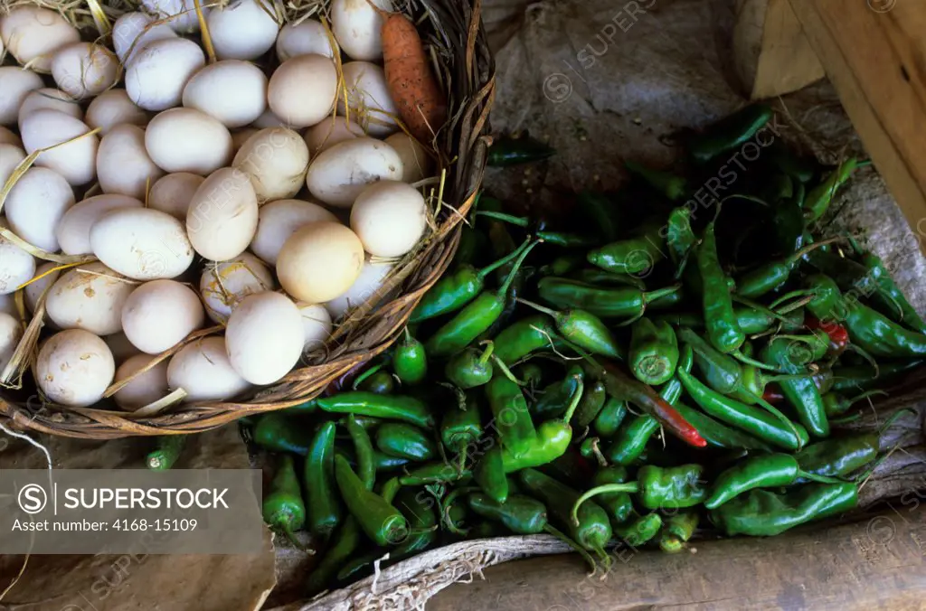 Ethiopia, Bahar Dar, Market Scene, Green Chili Peppers And Eggs