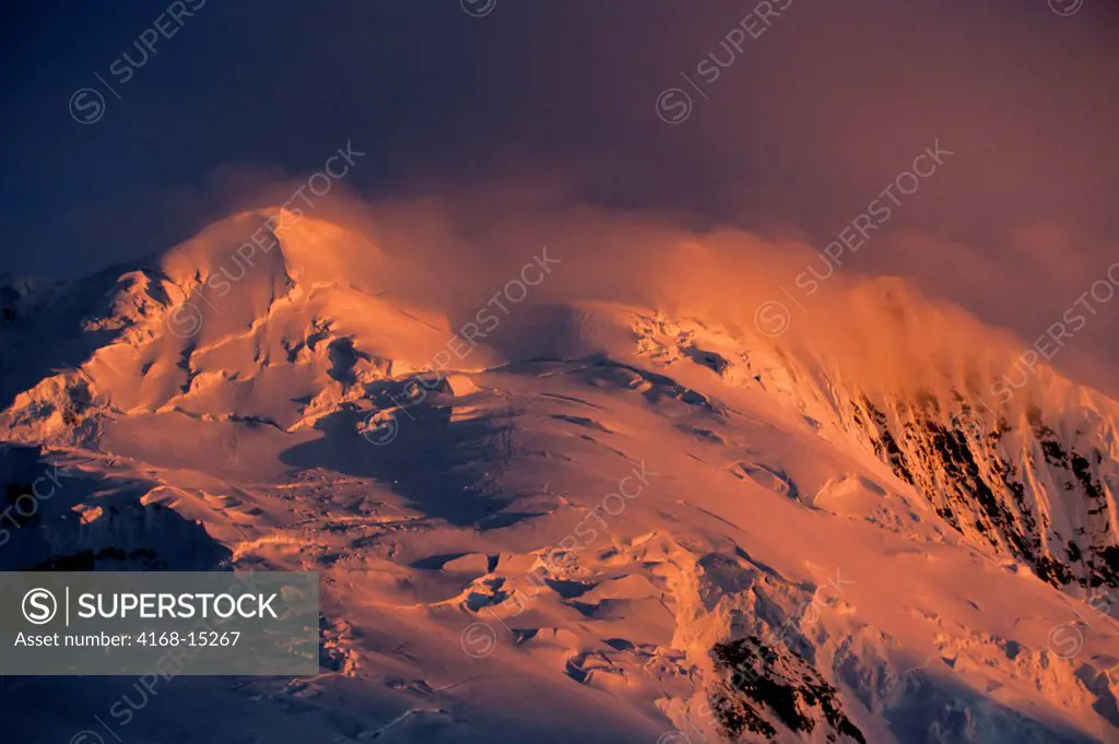 Antarctic Peninsula Area, Mountain & Cloud In Midnight Sunlight