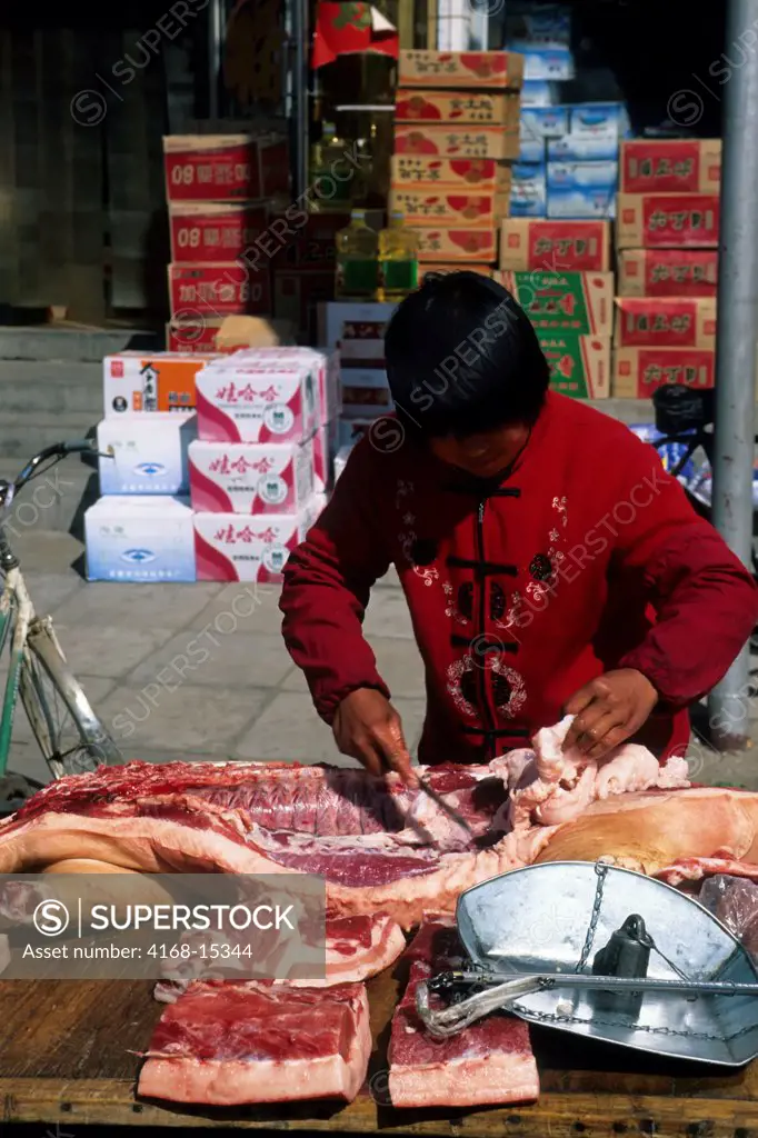 China, Near Beijing, Small Town, Street Market, Butcher