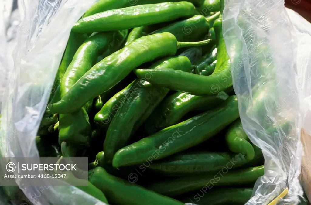China, Near Beijing, Small Town, Street Market, Green Chili Peppers