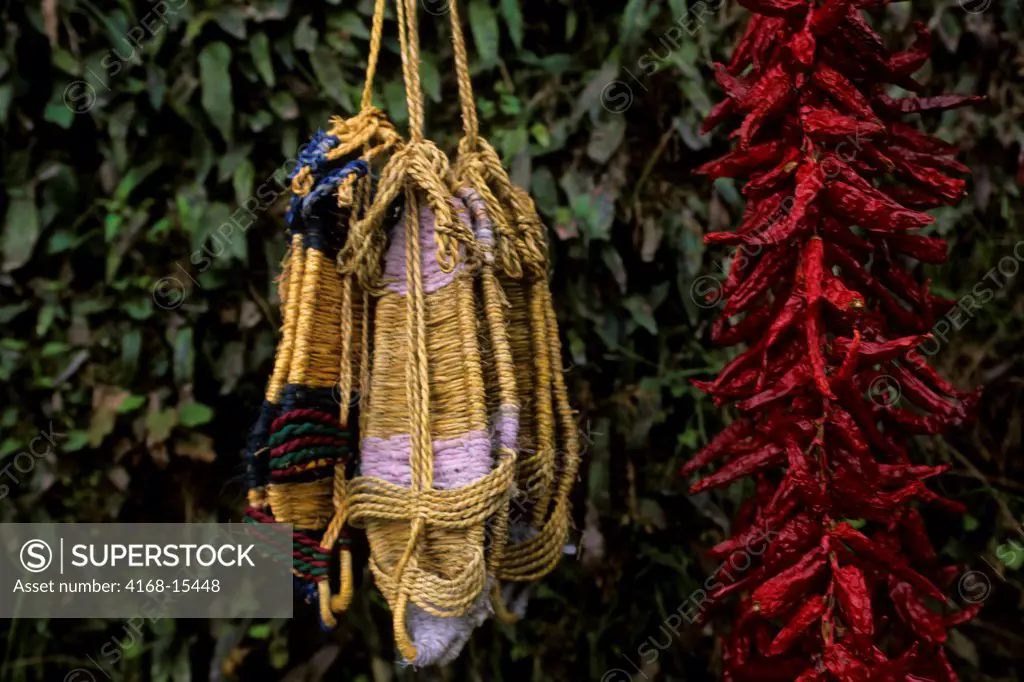 China, Guangxi Province, Near Guilin, Longji Area, Village, Chili Peppers And Woven Shoes