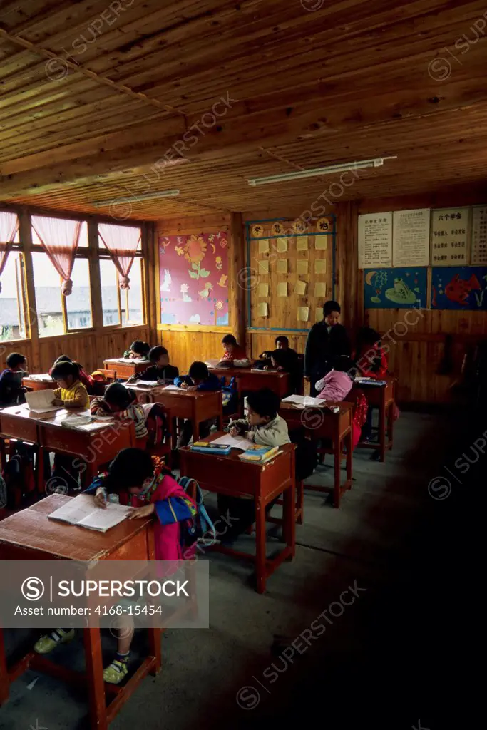 China, Guangxi Province, Near Guilin, Longji Area, Village Scene, School, Second Grade Classroom