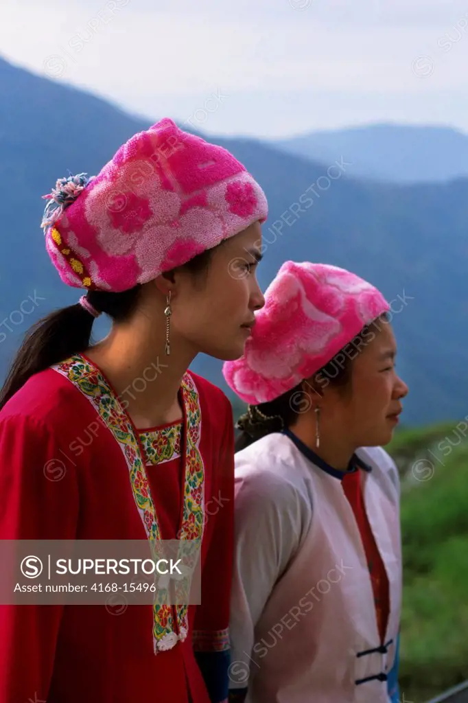 China, Guangxi Province, Near Guilin, Longji Area, Terraced Fields, Zhuang Women